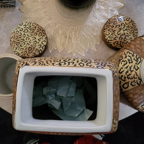 Leopard Print Ceramic Vase(3 Pc) Beige, Gold, Black, Brown